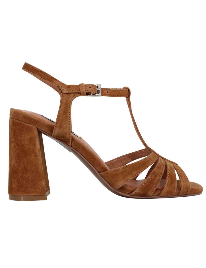 Spatarella Sandali donna slingback in camoscio cuoio con tacco alto e punta quadra Azalea Nuovi prodotti