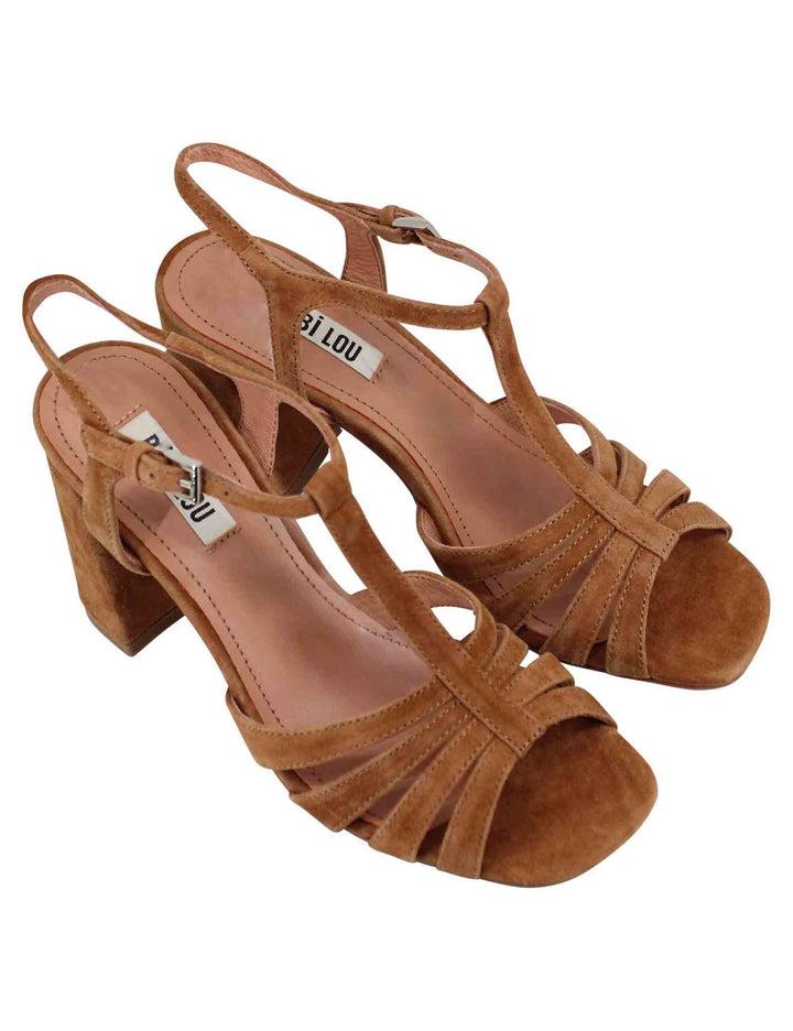 Spatarella Sandali donna slingback in camoscio cuoio con tacco alto e punta quadra Azalea Nuovi prodotti