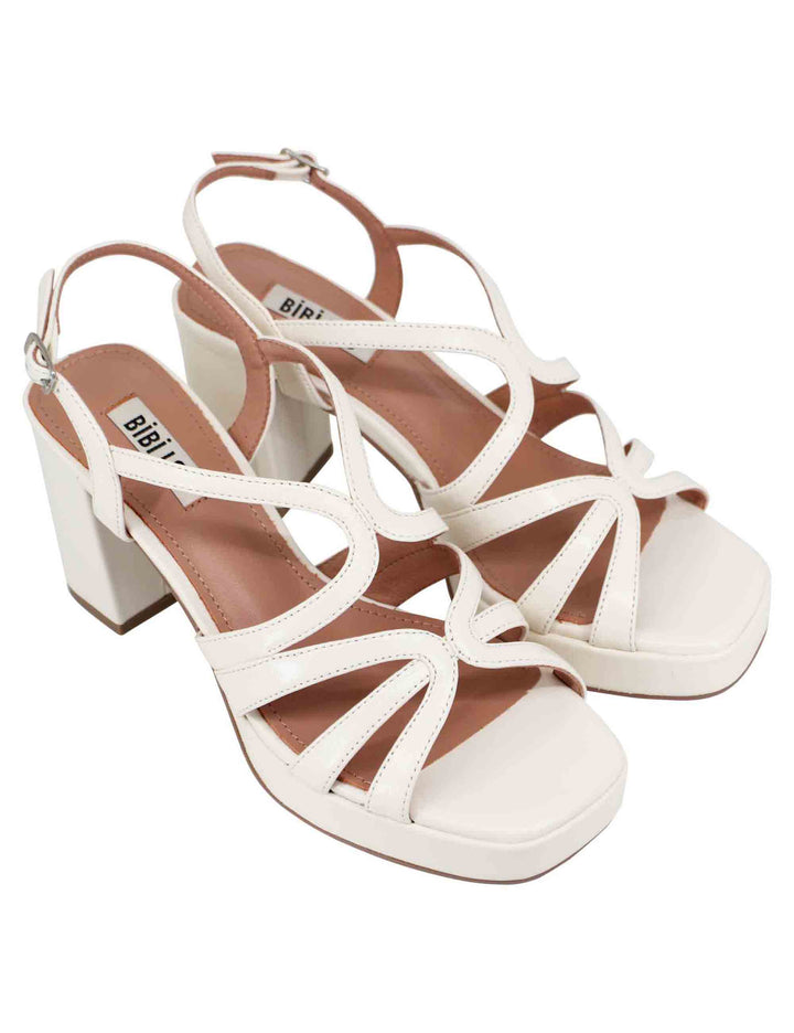 Spatarella Sandali slingback donna in vernice bianca con tacco plateau e punta quadra Bestseller