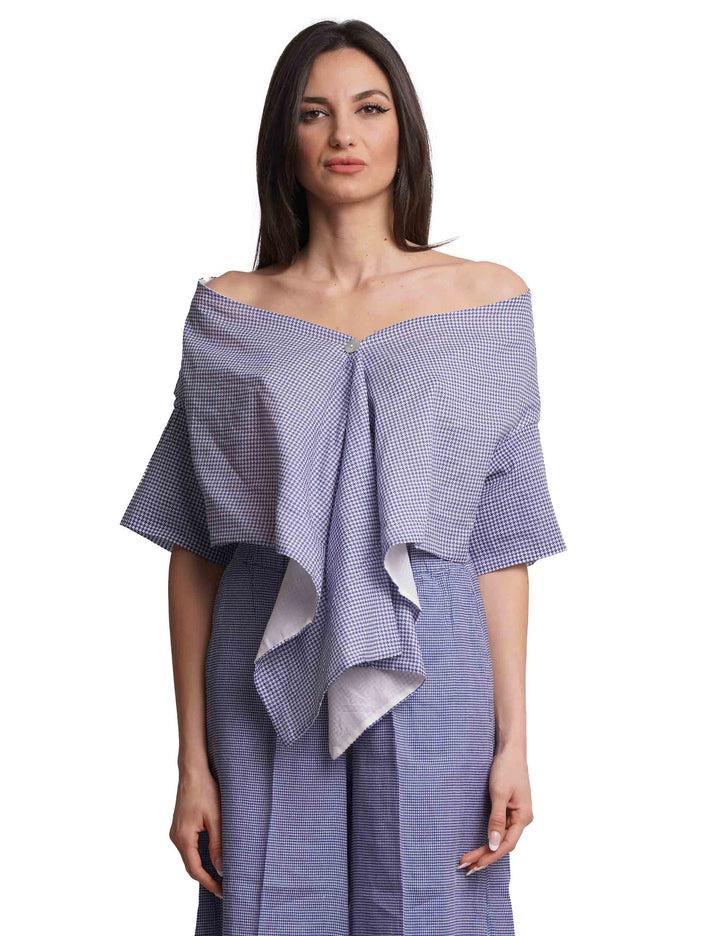Spatarella Stole donna in cotone blu e bianca Liquidazione