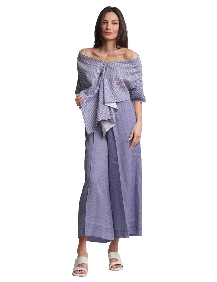 Spatarella Stole donna in cotone blu e bianca Liquidazione