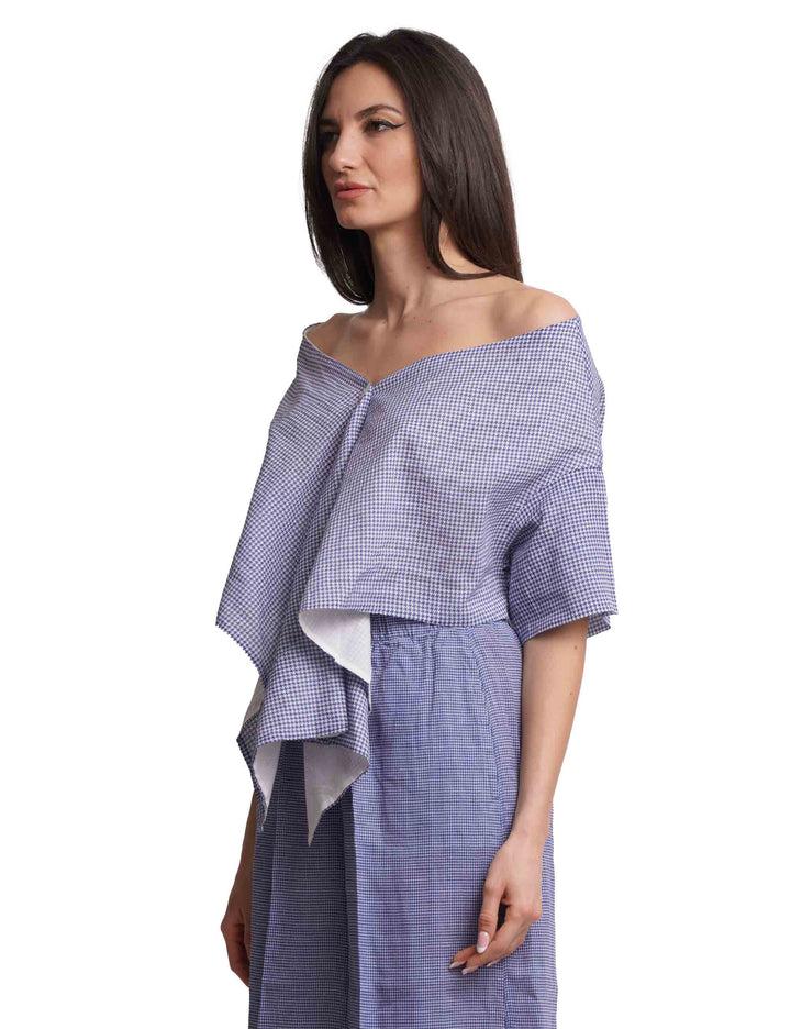 Spatarella Stole donna in cotone blu e bianca Liquidazione