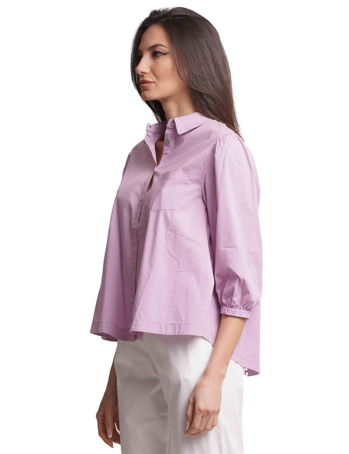 Spatarella Camicie donna in cotone lilla con maniche a sbuffo Offerte giornaliere