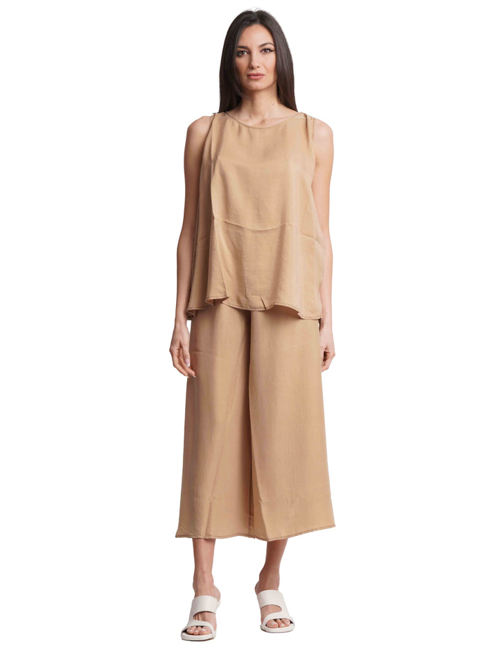 Spatarella Top donna in seta cammello largo al fondo Offerte speciali