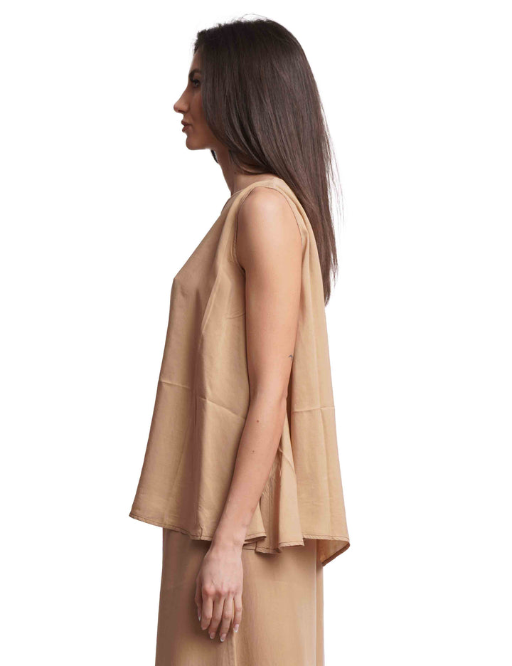 Spatarella Top donna in seta cammello largo al fondo Offerte speciali