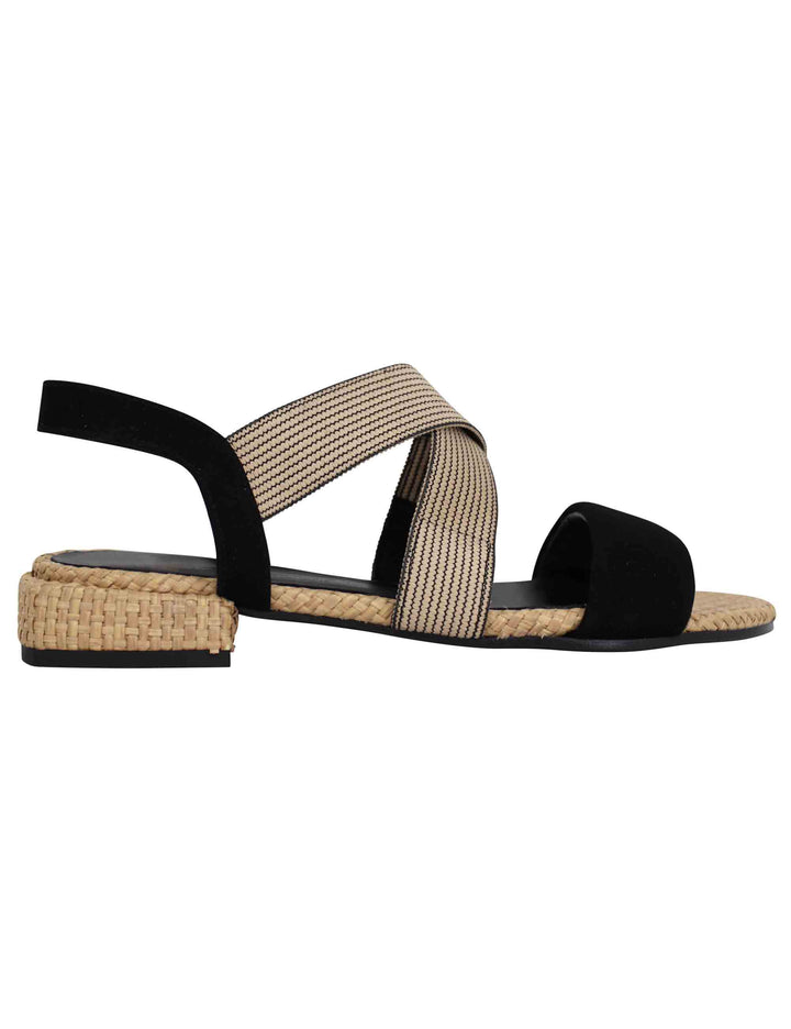 Spatarella Sandali donna in tessuto beige e camoscio nero con tacco basso Enormi risparmi