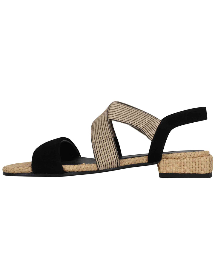 Spatarella Sandali donna in tessuto beige e camoscio nero con tacco basso Enormi risparmi