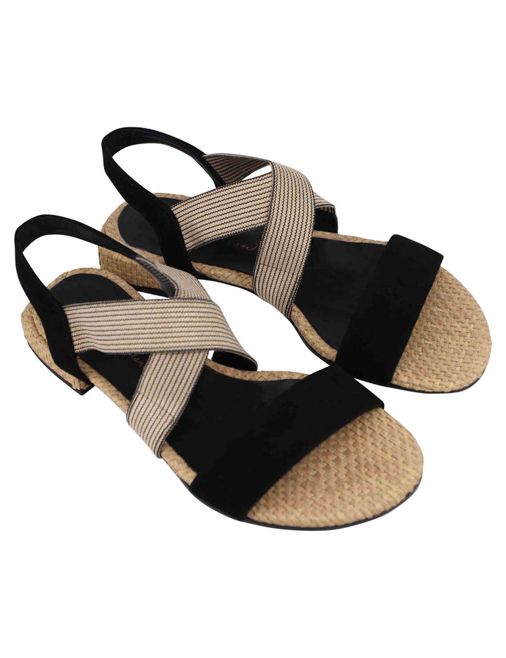 Spatarella Sandali donna in tessuto beige e camoscio nero con tacco basso Enormi risparmi