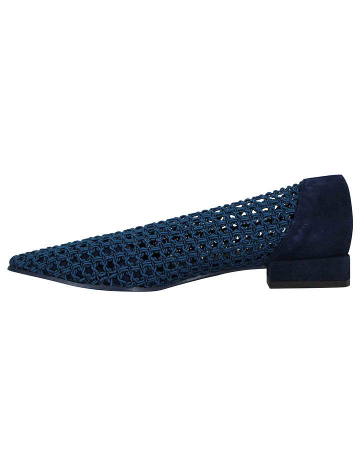 Spatarella Decollete donna in tessuto blu elasticizzato tacco basso Super Saving Price