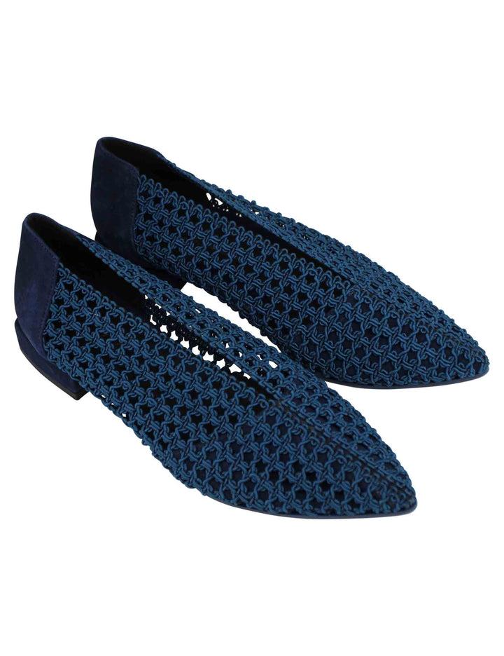 Spatarella Decollete donna in tessuto blu elasticizzato tacco basso Super Saving Price