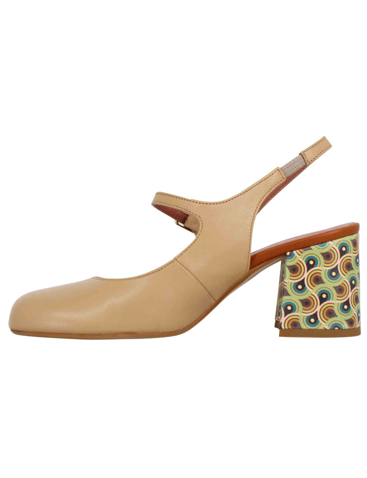 Spatarella Decollete sligback donna in pelle beige con punta tonda Ritorno libero