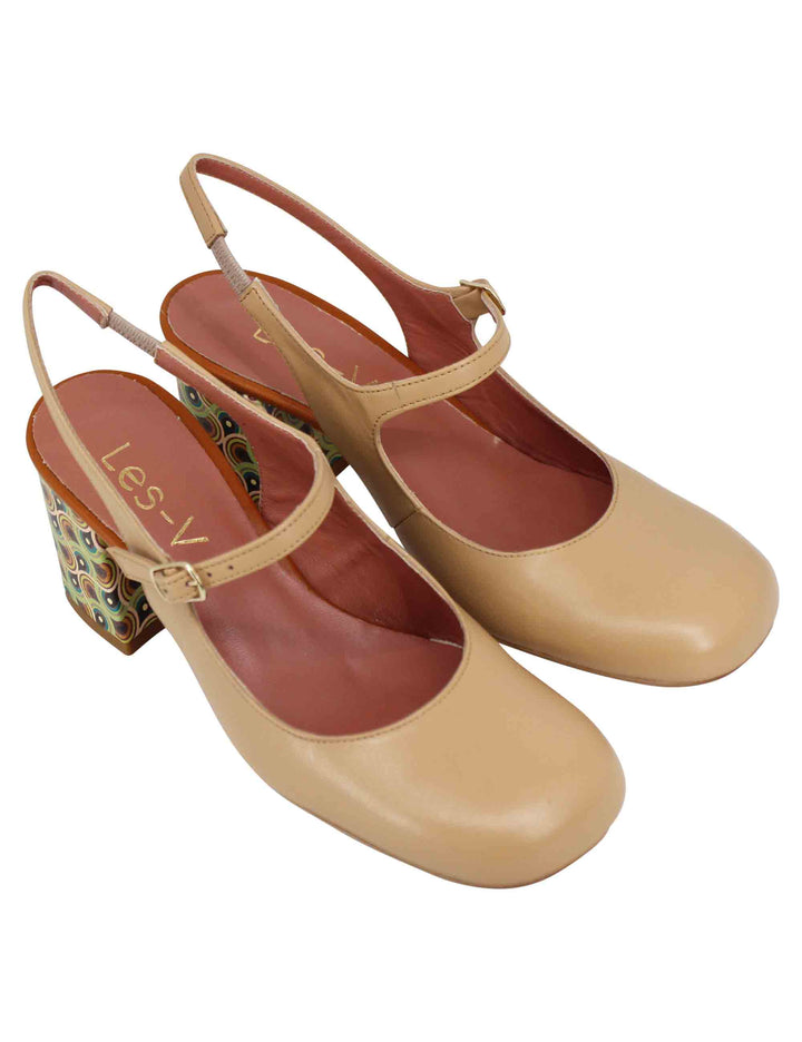 Spatarella Decollete sligback donna in pelle beige con punta tonda Ritorno libero