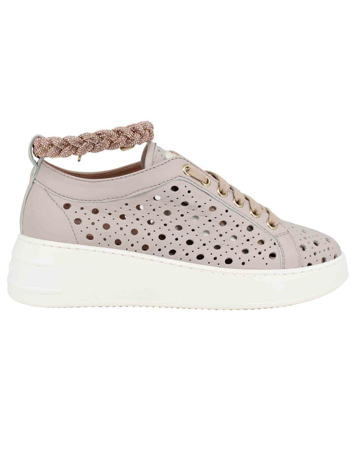 Spatarella Sneakers donna in pelle forata taupe con cavigliera in strass Ultimi tre giorni