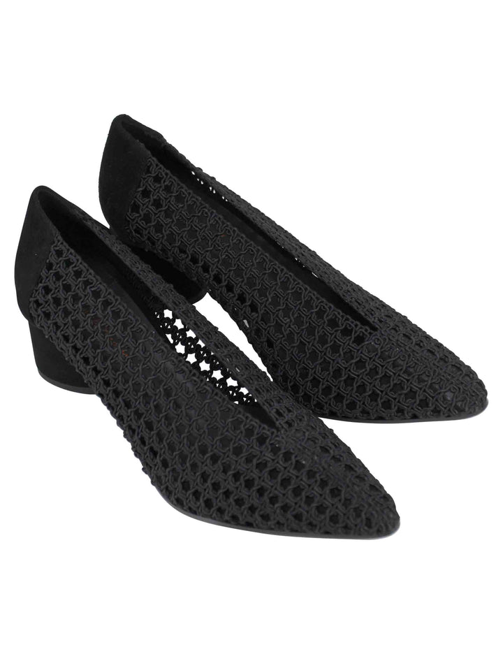 Spatarella Decollete donna in tessuto elasticizzato nero con tacco in camoscio ACQUISTA ORA