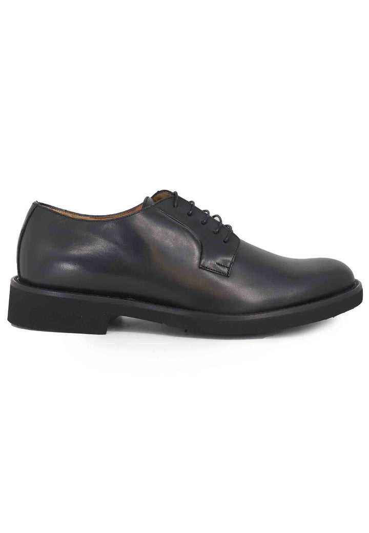 Spatarella Stringate uomo in pelle nera con suola in gomma ultra leggera e punta tonda Promozione temporanea