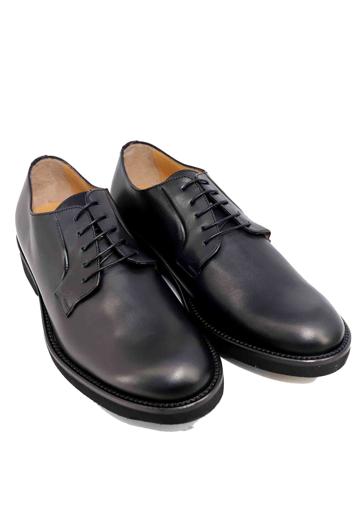 Spatarella Stringate uomo in pelle nera con suola in gomma ultra leggera e punta tonda Promozione temporanea