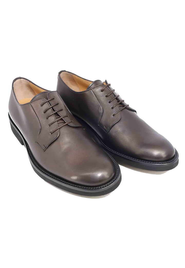 Spatarella Stringate uomo in pelle marone con suola in gomma ultra leggera e punta tonda Fino al 65% di sconto