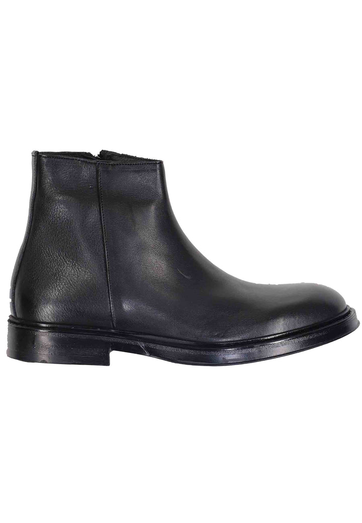 Spatarella Stivaletti uomo in pelle nera con zip laterale e suola in gomma Super sconto