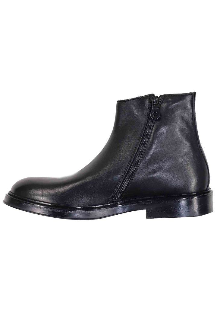 Spatarella Stivaletti uomo in pelle nera con zip laterale e suola in gomma Super sconto