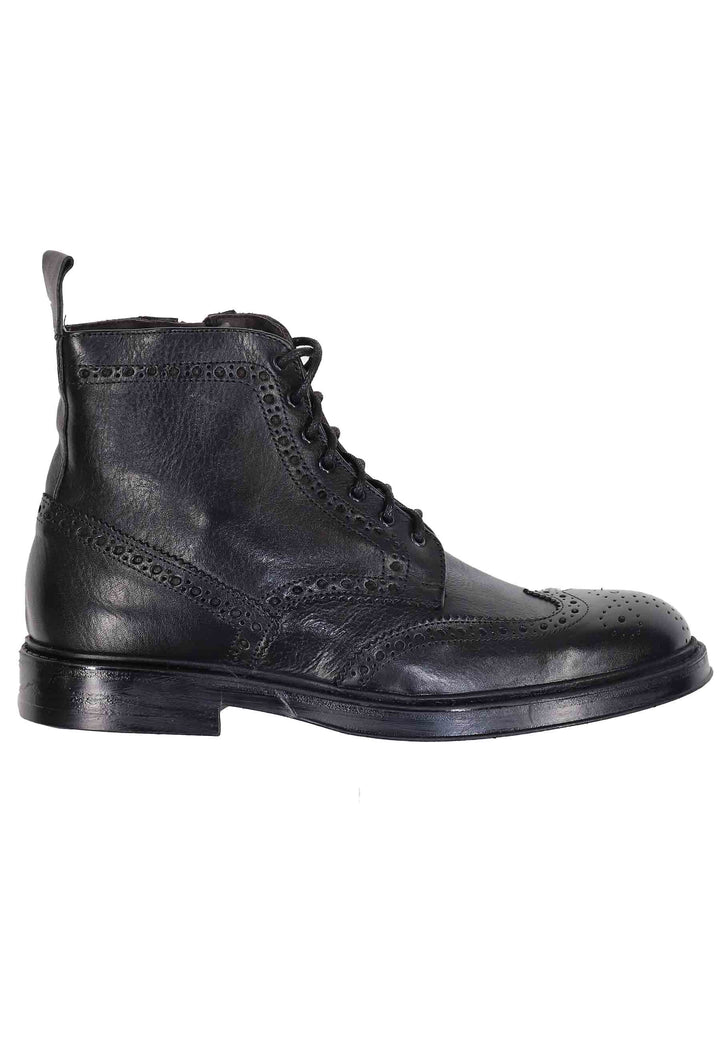 Spatarella Stivaletti stringati uomo in pelle nero con impunture e suola in gomma 50% di sconto con spedizione gratuita