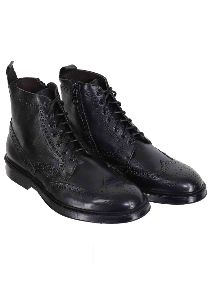 Spatarella Stivaletti stringati uomo in pelle nero con impunture e suola in gomma 50% di sconto con spedizione gratuita