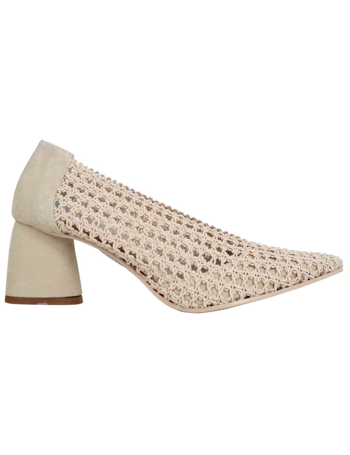Spatarella Decollete donna in tessuto elasticizzato beige con tacco in camoscio 50% di sconto per tempo limitato