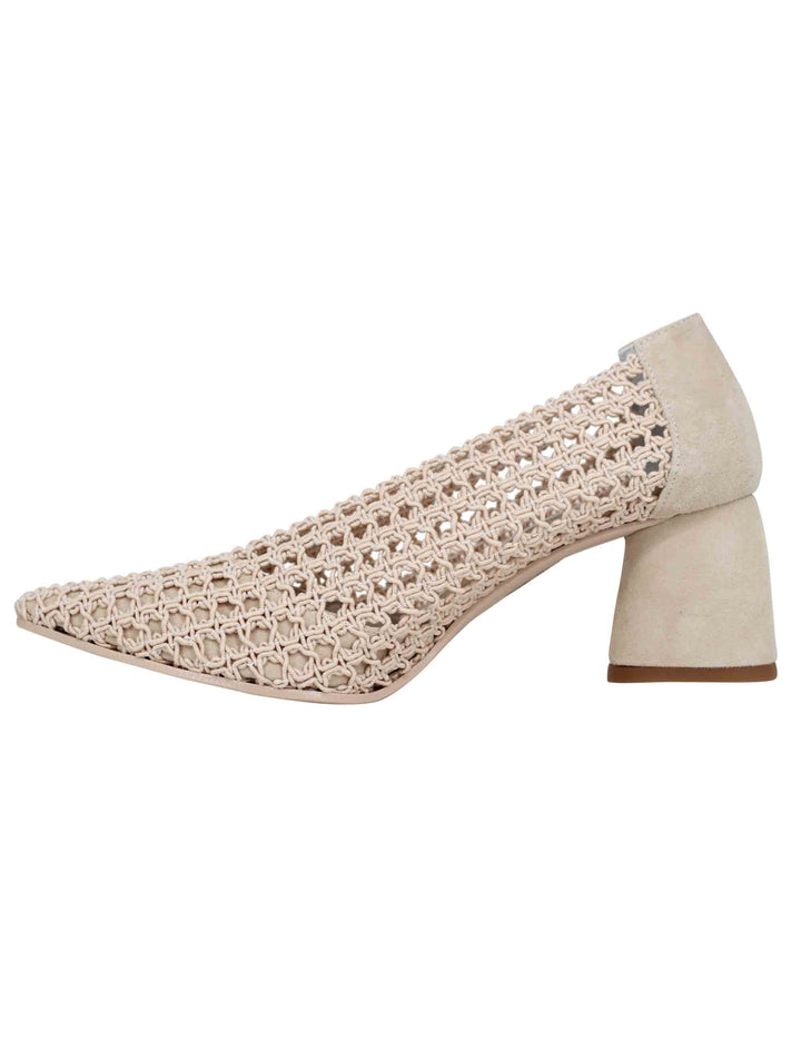 Spatarella Decollete donna in tessuto elasticizzato beige con tacco in camoscio 50% di sconto per tempo limitato