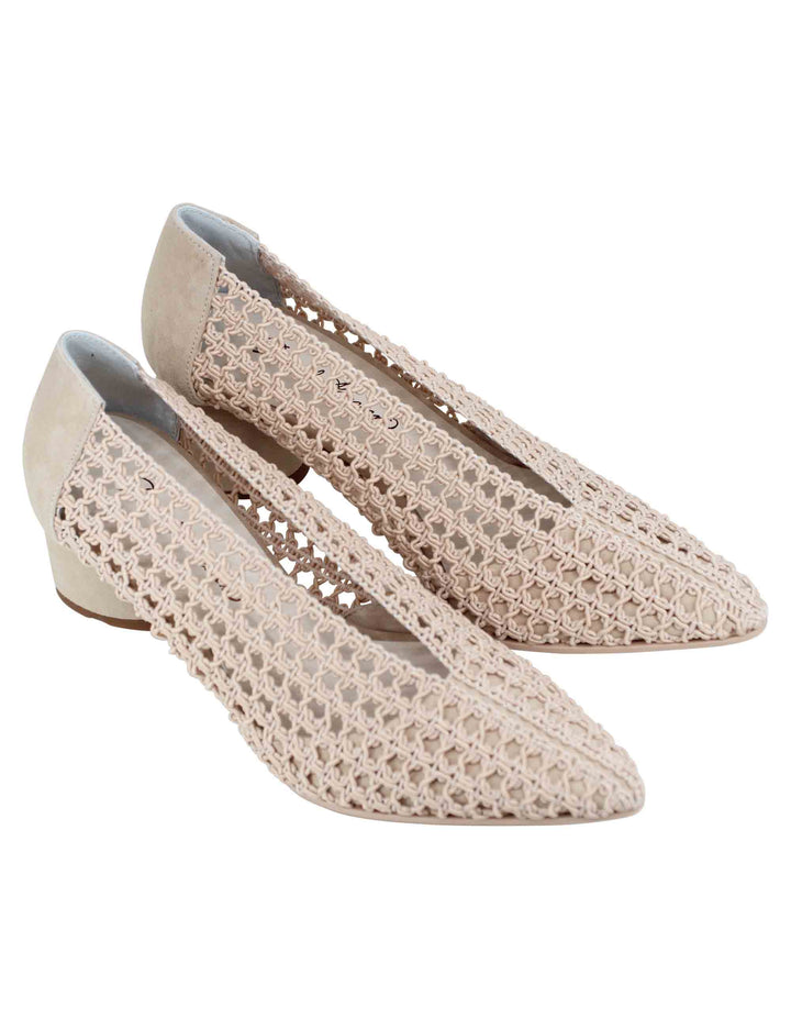 Spatarella Decollete donna in tessuto elasticizzato beige con tacco in camoscio 50% di sconto per tempo limitato