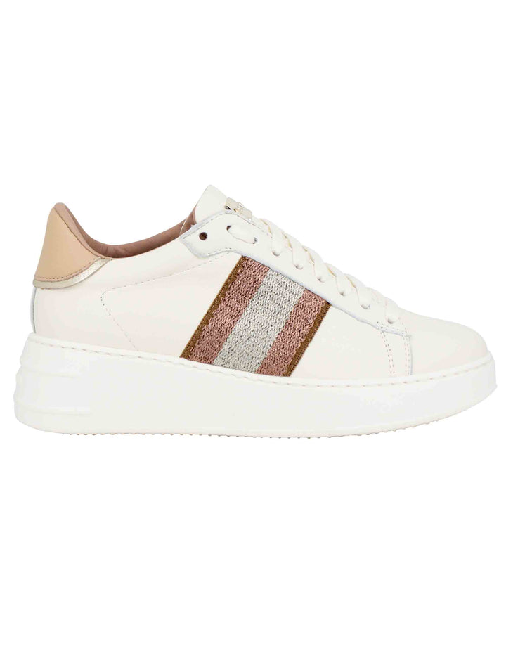 Spatarella Sneakers donna in pelle beige con banda laterale Sconti questo mese