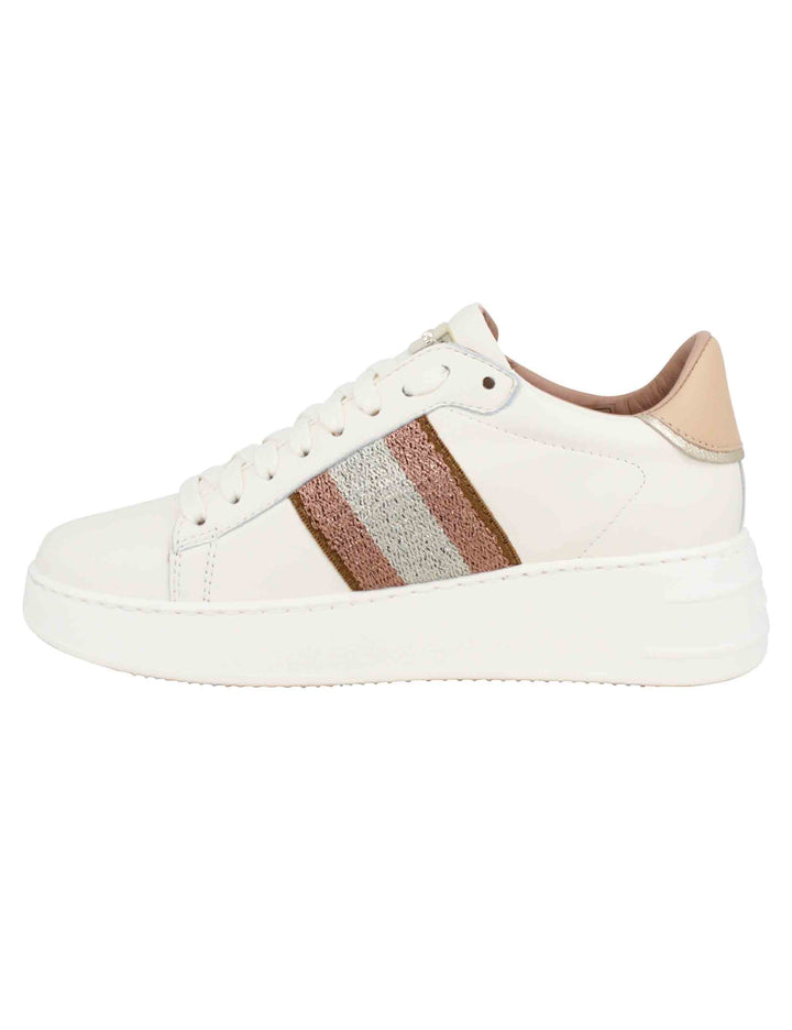 Spatarella Sneakers donna in pelle beige con banda laterale Sconti questo mese