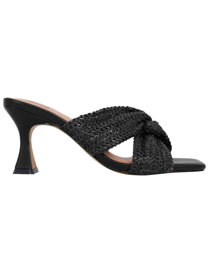 Spatarella Sandali donna in tessuto nero con tacco alto e punta quadra Nicole Qualità