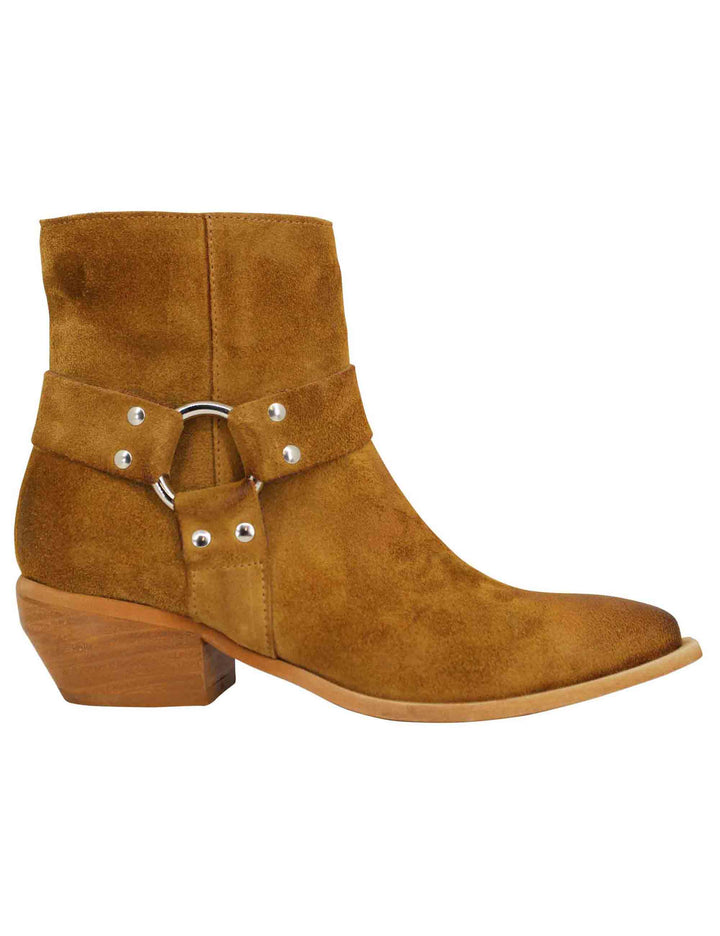 Spatarella Stivaletti texani donna in camoscio cuoio vintage con accessorio laterale Vendita