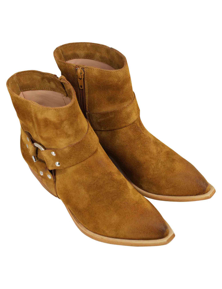 Spatarella Stivaletti texani donna in camoscio cuoio vintage con accessorio laterale Vendita