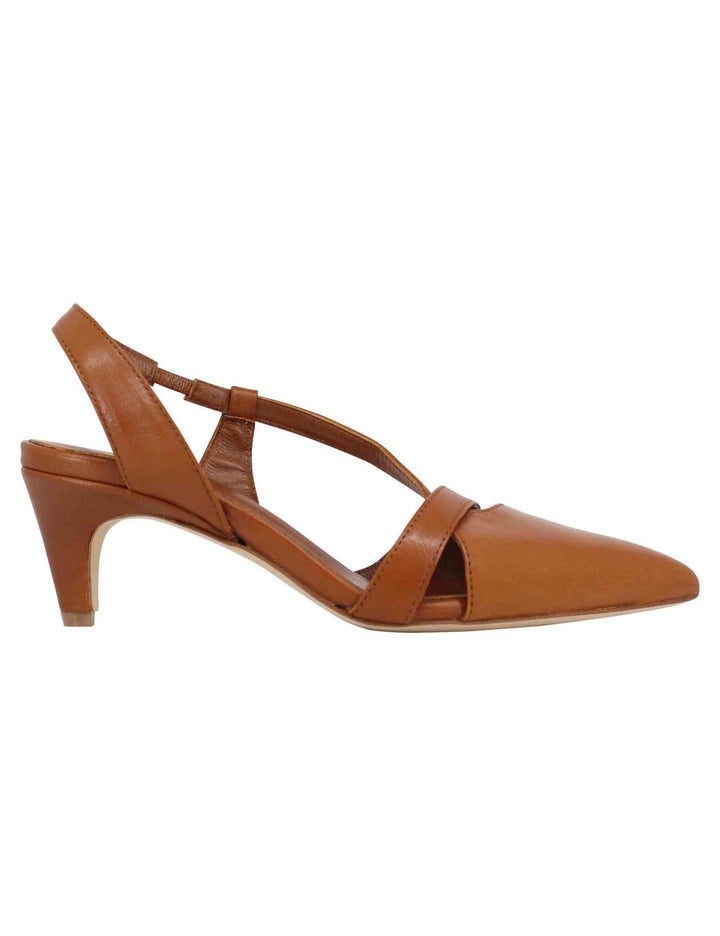 Spatarella Decollete slingback donna in pelle cuoio con tacco basso Promozione