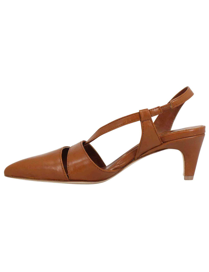 Spatarella Decollete slingback donna in pelle cuoio con tacco basso Promozione