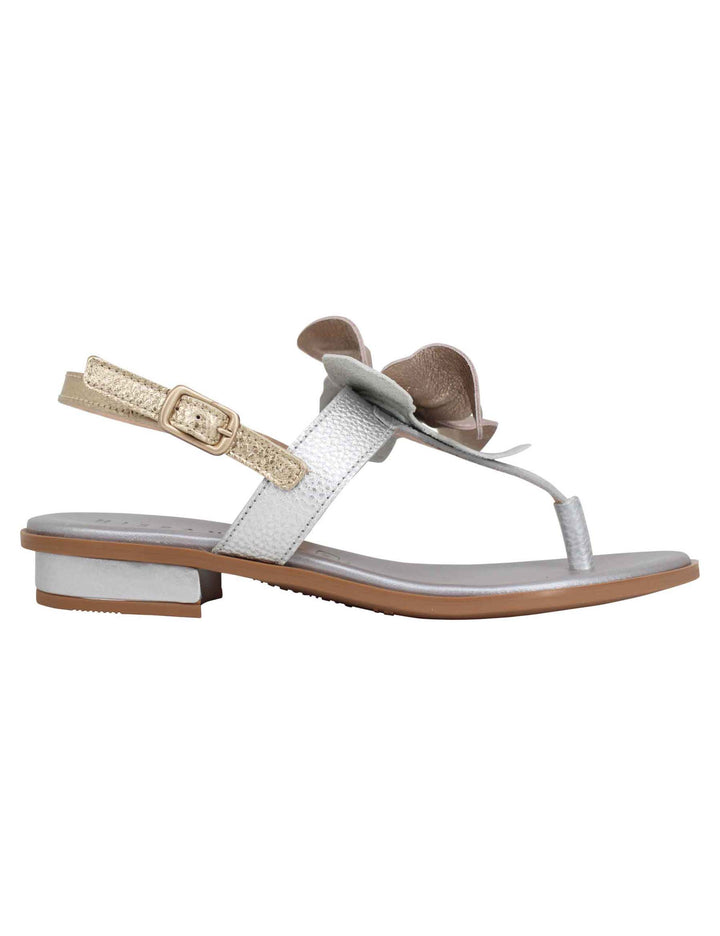 Spatarella Sandali infradito flat donna in pelle argento con fiore Soddisfazione Garantita