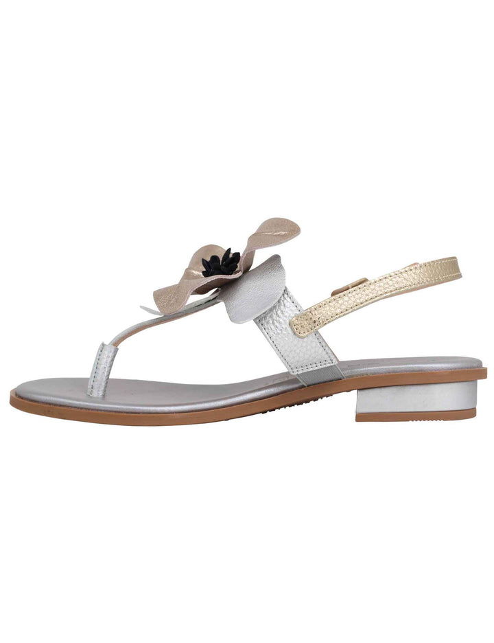 Spatarella Sandali infradito flat donna in pelle argento con fiore Soddisfazione Garantita