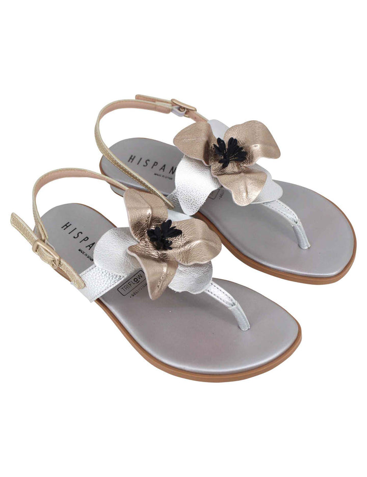 Spatarella Sandali infradito flat donna in pelle argento con fiore Soddisfazione Garantita