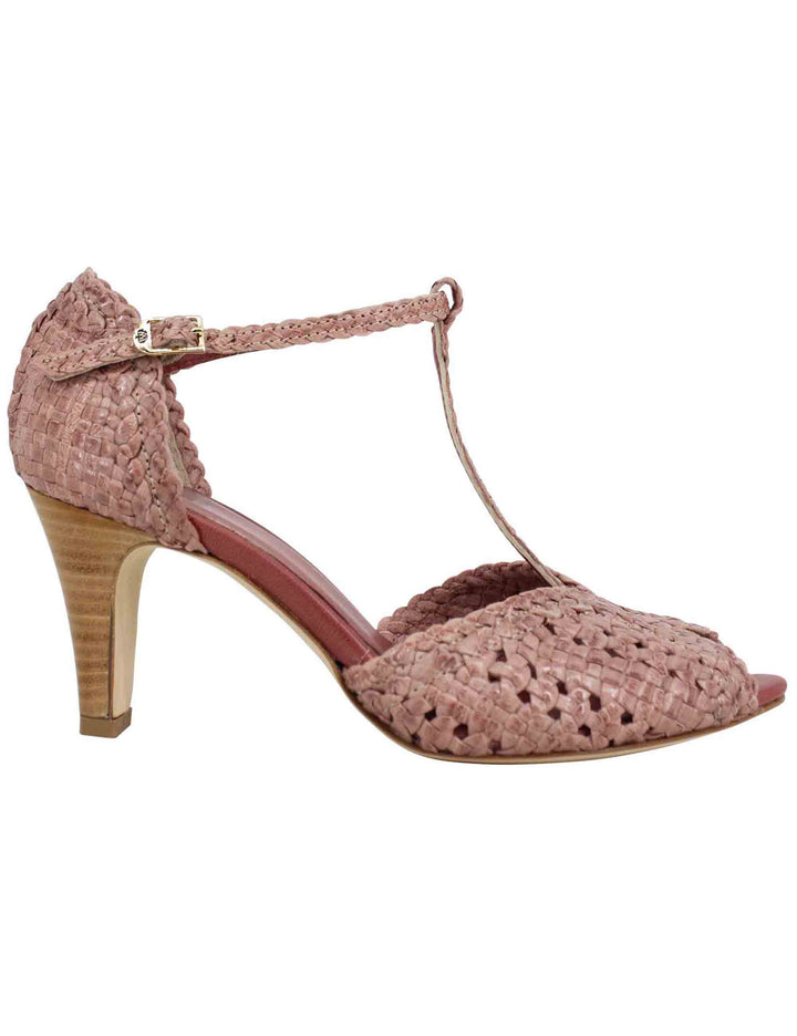 Spatarella Sandali donna in pelle intrecciata rosa con tacco alto Acquista Ora