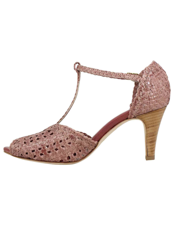 Spatarella Sandali donna in pelle intrecciata rosa con tacco alto Acquista Ora
