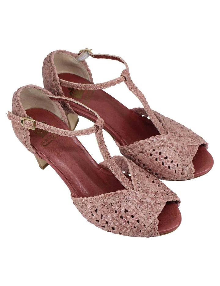 Spatarella Sandali donna in pelle intrecciata rosa con tacco alto Acquista Ora