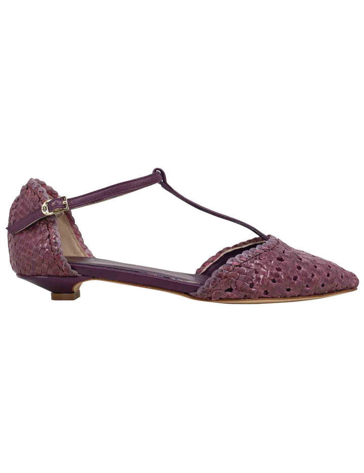 Spatarella Decollete donna in pelle intrecciata prugna tacco basso