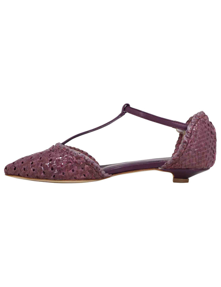 Spatarella Decollete donna in pelle intrecciata prugna tacco basso Consegna Veloce