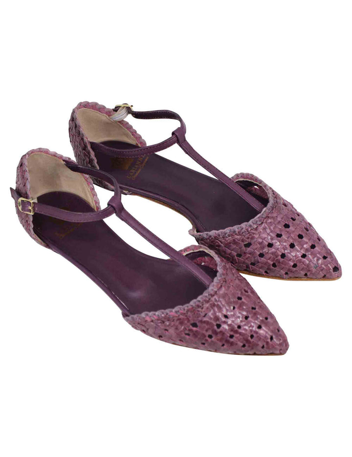 Spatarella Decollete donna in pelle intrecciata prugna tacco basso Consegna Veloce