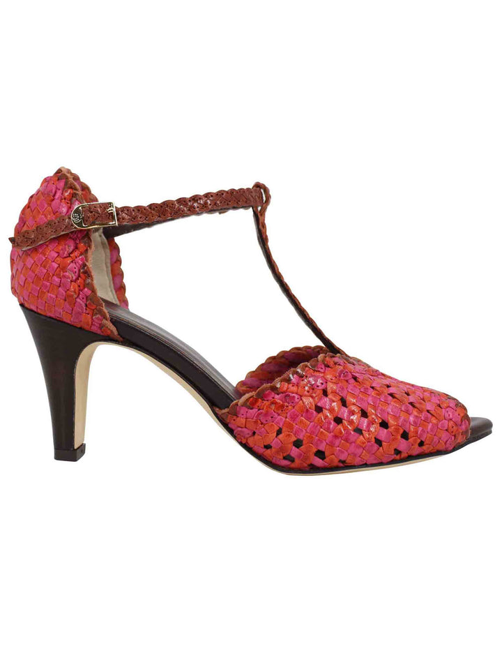 Spatarella Sandali donna in pelle intrecciata fuxia con tacco alto Promozione Limitata