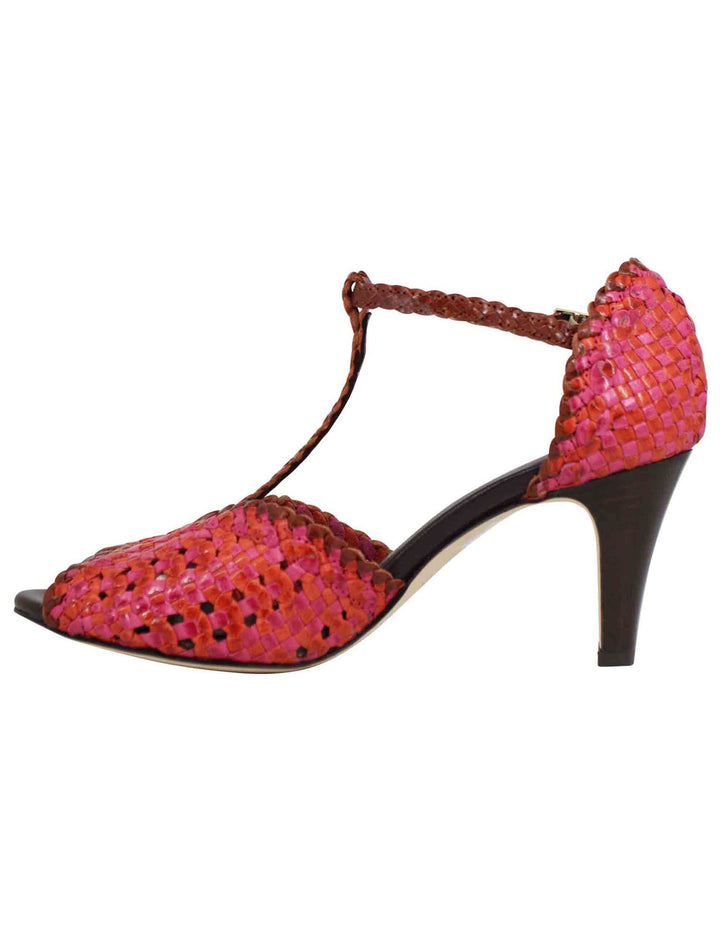 Spatarella Sandali donna in pelle intrecciata fuxia con tacco alto Promozione Limitata