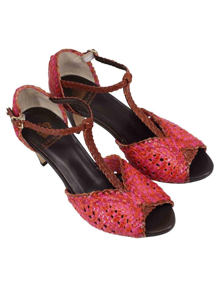 Spatarella Sandali donna in pelle intrecciata fuxia con tacco alto Promozione Limitata
