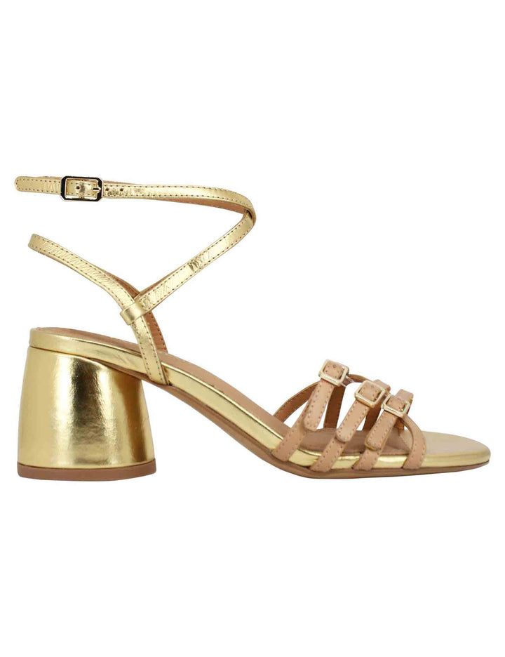Spatarella Sandali donna in pelle oro con doppio cinturino alla caviglia e tacco alto Shopping Online