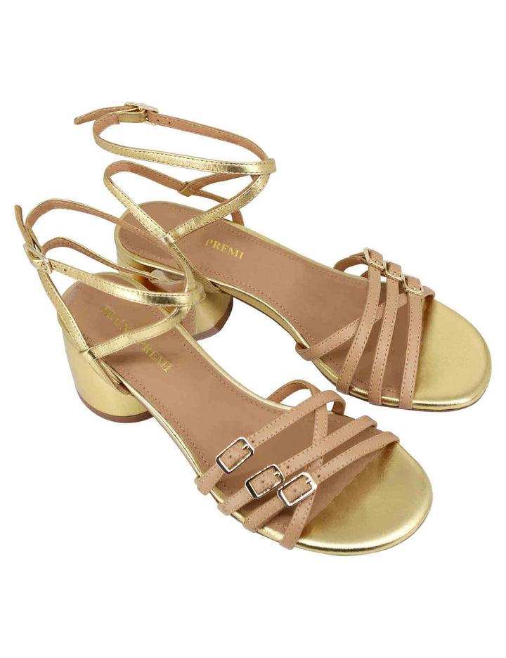 Spatarella Sandali donna in pelle oro con doppio cinturino alla caviglia e tacco alto Shopping Online