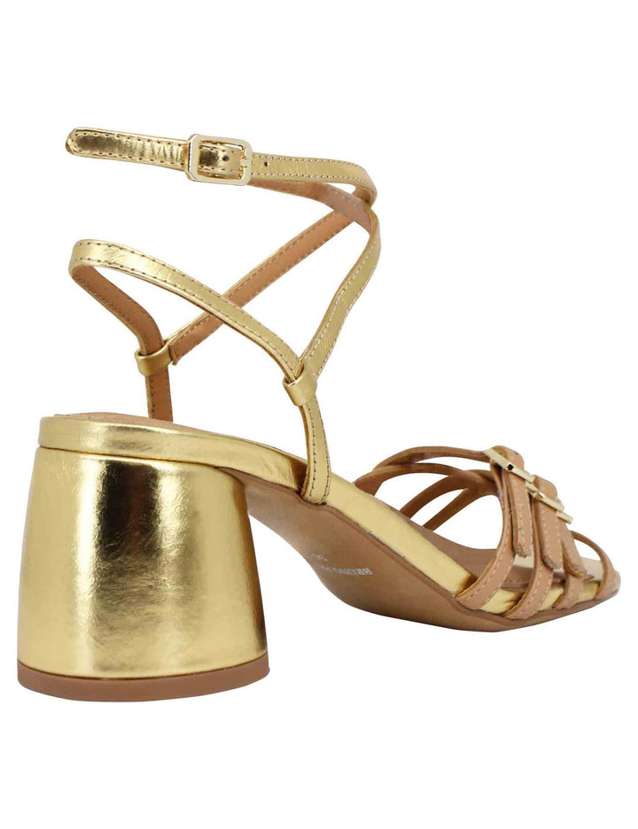 Spatarella Sandali donna in pelle oro con doppio cinturino alla caviglia e tacco alto Shopping Online